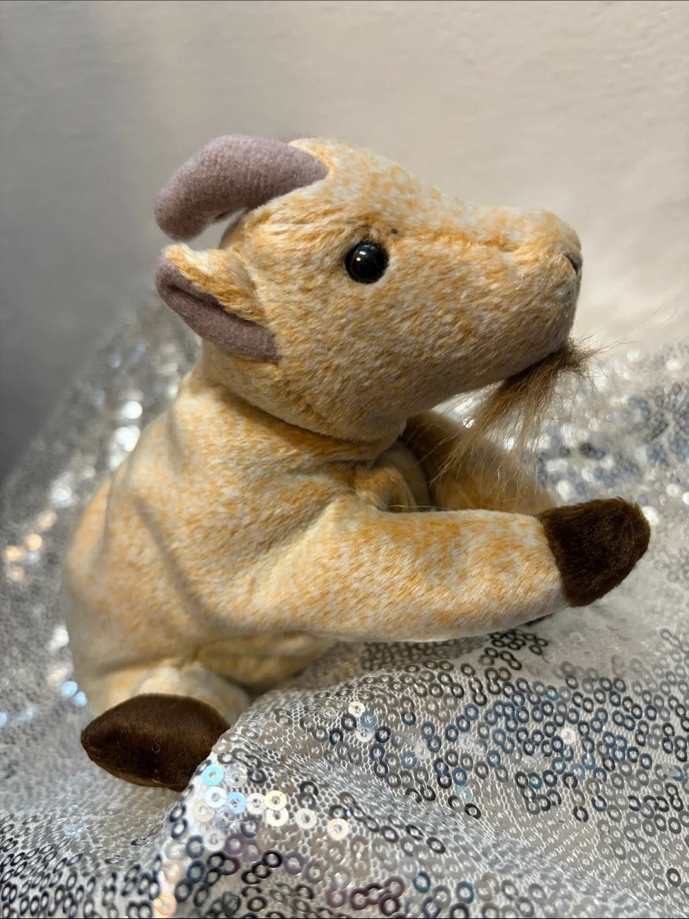 NWT Ty Plush Goatee the Goat Beanie Baby with Brown Accents